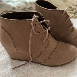 Tan Suede wedge booties